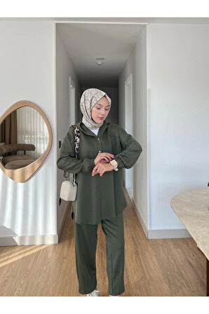 Lena Modal Kumaş Çıt Çıt Detaylı Kadın Tesettür İkili Takım