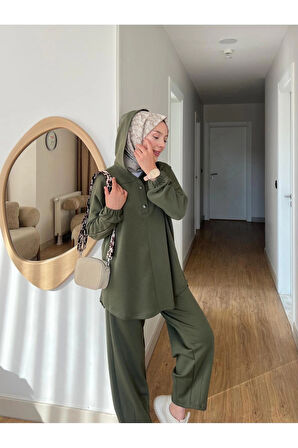 Lena Modal Kumaş Çıt Çıt Detaylı Kadın Tesettür İkili Takım