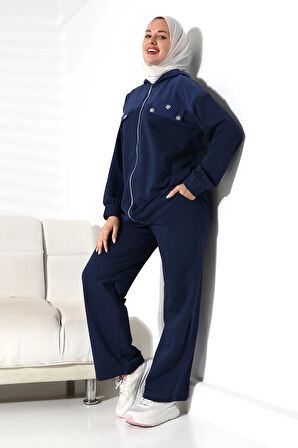 Kadın Mevsimlik Alt ve Üst Rahat Lacivert Spor Tesettür Takım