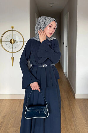 Tencel Kadın Kemerli Takım Lacivert