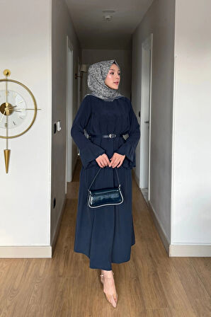 Tencel Kadın Kemerli Takım Lacivert