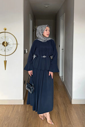 Tencel Kadın Kemerli Takım Lacivert