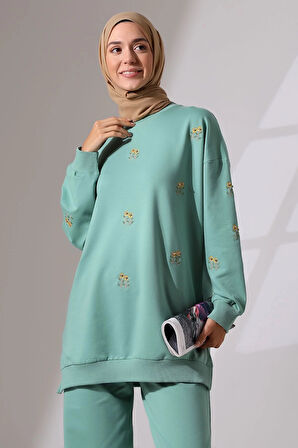 Kadın Mint Yeşili Mevsimlik Penye Alt Üst Spor ve Rahat Tesettür Takım