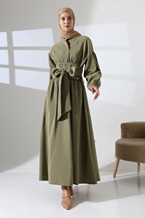 Kadın 100% Pamuk Modal Haki Gömlek Etek Tesettür Takım