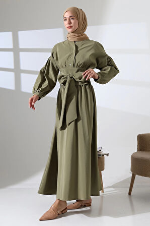Kadın 100% Pamuk Modal Haki Gömlek Etek Tesettür Takım