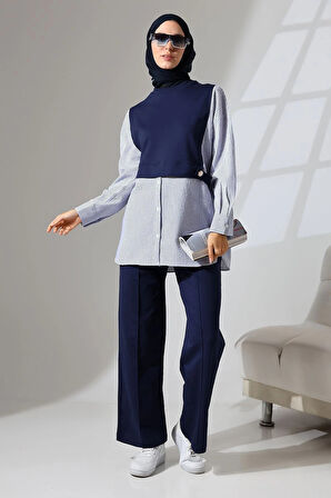 Kadın Lacivert Mevsimlik Penye Alt Üst Spor Ve Rahat Ikili Tunik Pantolon Şık Tesettür Takım