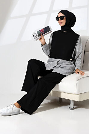 Kadın Siyah Mevsimlik Penye Alt Üst Spor Ve Rahat Ikili Tunik Pantolon Şık Tesettür Takım