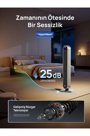 DREO Tower Fan 714S Akıllı Kule Tipi Vantilatör, 12 Hızlı, 25dB Sessiz Fan, 120° Salınımlı, WiFi ve Uygulama Kontrollü Siyah