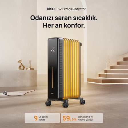 621S 2000W Akıllı Yağlı Radyatör, 21 Kanatlı, Wi-Fi, Kumanda, 3 Kademe, Sessiz ve Devrilme Emniyetli