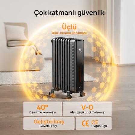 621S 2000W Akıllı Yağlı Radyatör, 21 Kanatlı, Wi-Fi, Kumanda, 3 Kademe, Sessiz ve Devrilme Emniyetli