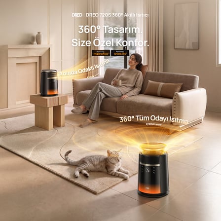 720S Akıllı Seramik Isıtıcı 2000W 360° Isıtma Uzaktan Kumanda Hassas Sıcaklık Ayarı Güvenli Düşük Ses