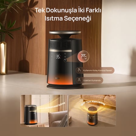 720S Akıllı Seramik Isıtıcı 2000W 360° Isıtma Uzaktan Kumanda Hassas Sıcaklık Ayarı Güvenli Düşük Ses