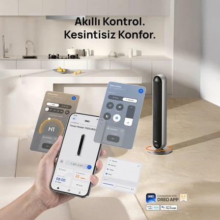 DREO Space Heater 806S 2'si 1 Arada Akıllı Kule Isıtıcı ve Fan, PTC Seramik Isıtıcı, Uzaktan Kumandalı, WiFi
