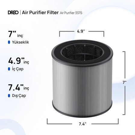Air Purifier 337S Akıllı Hava Temizleyici Uyumlu 3 Aşamalı HEPA Filtresi (Yedek Filtre)