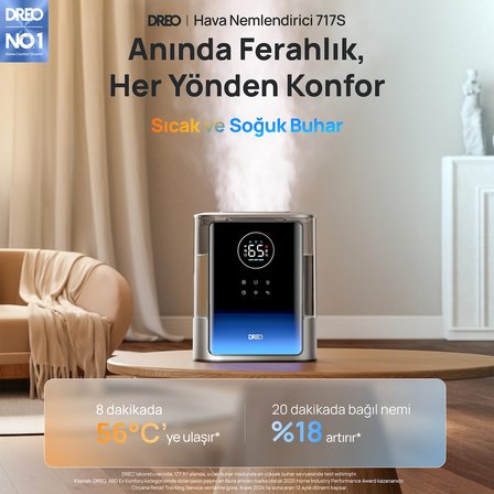 Humidifier 717S Akıllı Nemlendirici, 8L Su Tankı, 80 Saat Çalışma, Sıcak/Soğuk Buhar, App & Ses Kontrollü