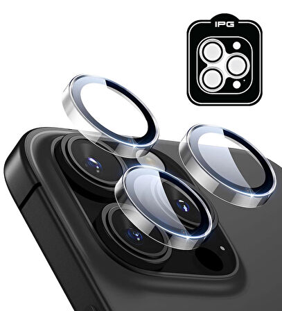 iPhone 15 Pro / Pro Max için IPG ProLENS Şeffaf Kamera Lens Koruma, HD Görünümlük, Temperli Cam, Çizilmez Lens Kapağı
