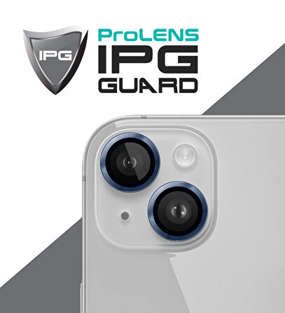 iPhone 14 / 14 Plus için IPG ProLENS Kamera Lens Koruyucu Alüminyum CD Çerçeveli, Kırılmaz Cam