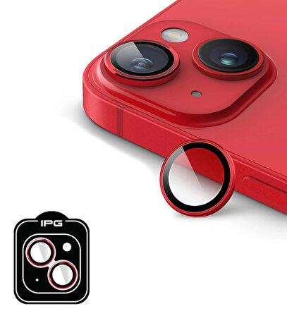 iPhone 14 / 14 Plus için IPG ProLENS Kamera Lens Koruyucu Alüminyum CD Çerçeveli, Kırılmaz Cam