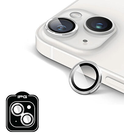 iPhone 14 / 14 Plus için IPG ProLENS Kamera Lens Koruyucu Alüminyum CD Çerçeveli, Kırılmaz Cam