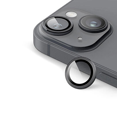 iPhone 15 / 15 Plus için IPG ProLENS Kamera Lens Koruyucu Alüminyum CD Çerçeveli, Kırılmaz Cam