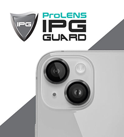 iPhone 15 / 15 Plus için IPG ProLENS Kamera Lens Koruyucu Alüminyum CD Çerçeveli, Kırılmaz Cam