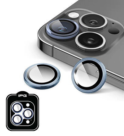 iPhone 15 Pro / Pro Max için IPG ProLENS Kamera Lens Koruyucu Alüminyum CD Çerçeveli, Kırılmaz Cam