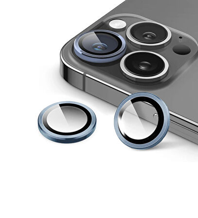 iPhone 15 Pro / Pro Max için IPG ProLENS Kamera Lens Koruyucu Alüminyum CD Çerçeveli, Kırılmaz Cam