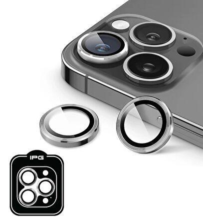 iPhone 15 Pro / Pro Max için IPG ProLENS Kamera Lens Koruyucu Alüminyum CD Çerçeveli, Kırılmaz Cam