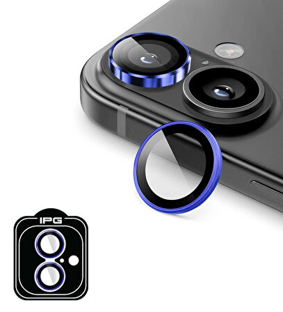 iPhone 16 / 16 Plus için IPG ProLENS Kamera Lens Koruyucu Alüminyum CD Çerçeveli, Kırılmaz Cam