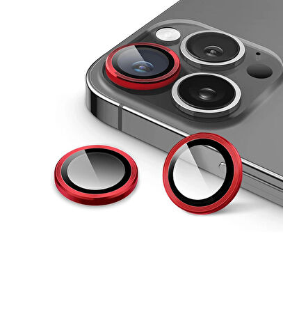 iPhone 16 Pro / Pro Max için IPG ProLENS Kamera Lens Koruyucu Alüminyum CD Çerçeveli, Kırılmaz Cam - Kırmızı
