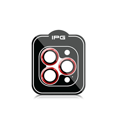 iPhone 16 Pro / Pro Max için IPG ProLENS Kamera Lens Koruyucu Alüminyum CD Çerçeveli, Kırılmaz Cam - Kırmızı