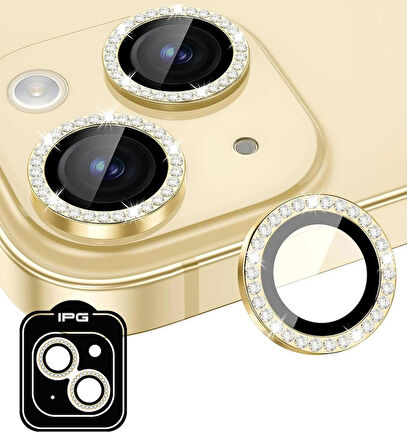 iPhone 14 / 14 Plus için IPG ProLENS Kamera Lens Koruyucu Elmas Taşlı Çerçeveli, Kırılmaz Cam