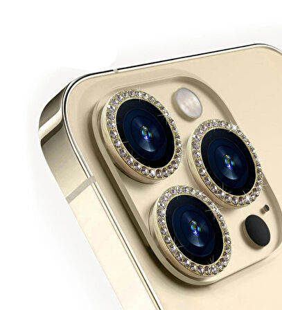 iPhone 14 Pro / Pro Max için IPG ProLENS Kamera Lens Koruyucu Elmas Taşlı Çerçeveli, Kırılmaz Cam