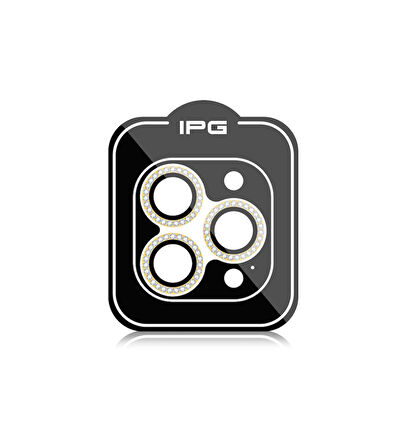 iPhone 14 Pro / Pro Max için IPG ProLENS Kamera Lens Koruyucu Elmas Taşlı Çerçeveli, Kırılmaz Cam