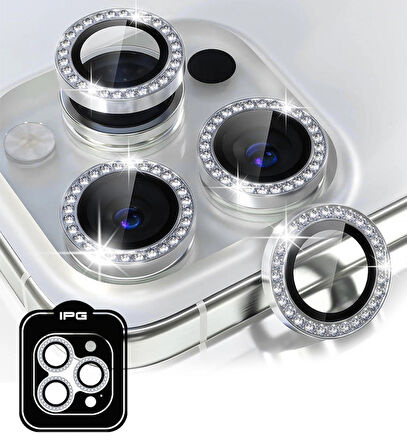 iPhone 14 Pro / Pro Max için IPG ProLENS Kamera Lens Koruyucu Elmas Taşlı Çerçeveli, Kırılmaz Cam