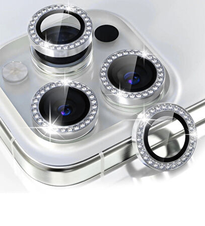 iPhone 14 Pro / Pro Max için IPG ProLENS Kamera Lens Koruyucu Elmas Taşlı Çerçeveli, Kırılmaz Cam