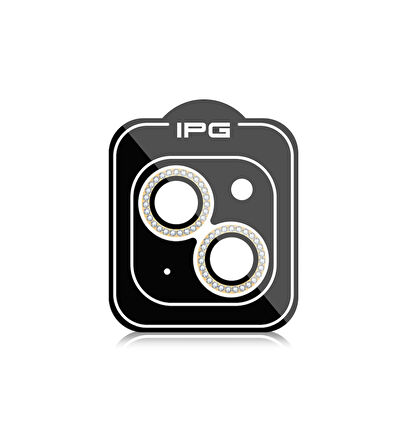 iPhone 15 / 15 Plus için IPG ProLENS Kamera Lens Koruyucu Elmas Taşlı Çerçeveli, Kırılmaz Cam