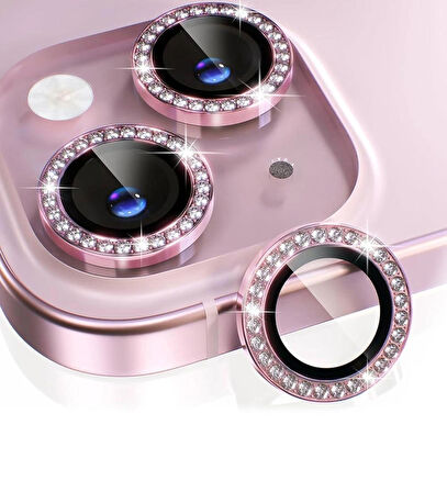 iPhone 15 / 15 Plus için IPG ProLENS Kamera Lens Koruyucu Elmas Taşlı Çerçeveli, Kırılmaz Cam