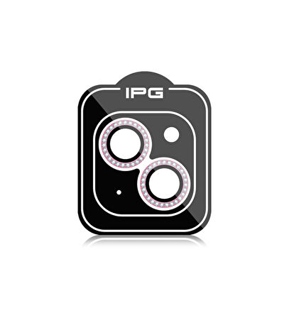 iPhone 15 / 15 Plus için IPG ProLENS Kamera Lens Koruyucu Elmas Taşlı Çerçeveli, Kırılmaz Cam