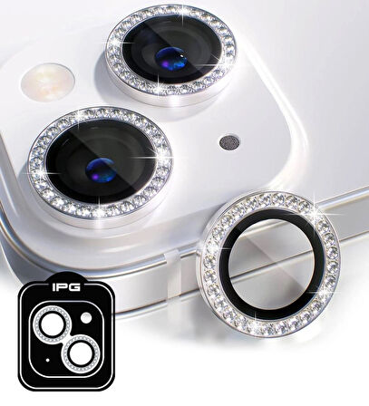 iPhone 15 / 15 Plus için IPG ProLENS Kamera Lens Koruyucu Elmas Taşlı Çerçeveli, Kırılmaz Cam