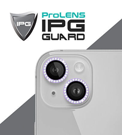 iPhone 15 / 15 Plus için IPG ProLENS Kamera Lens Koruyucu Elmas Taşlı Çerçeveli, Kırılmaz Cam