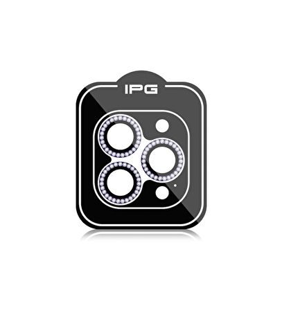 iPhone 15 Pro / Pro Max için IPG ProLENS Kamera Lens Koruyucu Elmas Taşlı Çerçeveli, Kırılmaz Cam