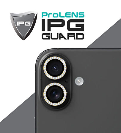 iPhone 16 / 16 Plus için IPG ProLENS Kamera Lens Koruyucu Elmas Taşlı Çerçeveli, Kırılmaz Cam