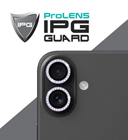 iPhone 16 / 16 Plus için IPG ProLENS Kamera Lens Koruyucu Elmas Taşlı Çerçeveli, Kırılmaz Cam