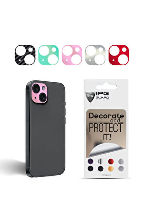 iPhone 15/15 Plus Arka Kamera Dekoratif Sticker Koruyucu Set – 5 Renk, Çizilmeye Dayanıklı Kamera Koruyucu