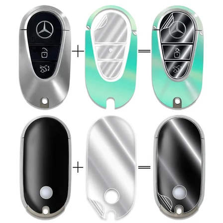 Mercedes C E S GLC CLE EQE EQS SL Smart Key Koruyucu –Sticker Seti (Kılıf Değildir) (Turkuaz)