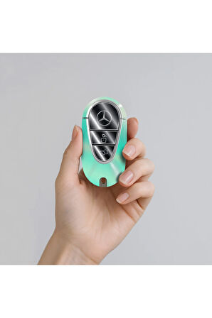 Mercedes C E S GLC CLE EQE EQS SL Smart Key Koruyucu –Sticker Seti (Kılıf Değildir) (Turkuaz)