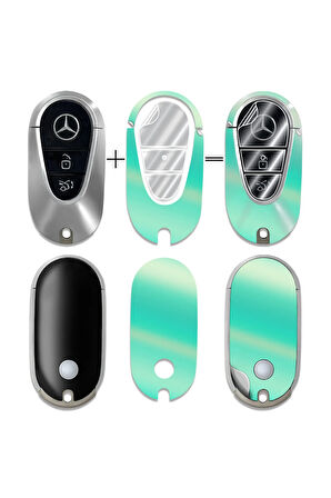 Mercedes C E S GLC CLE EQE EQS SL Smart Key Koruyucu –Sticker Seti (Kılıf Değildir) (Turkuaz)
