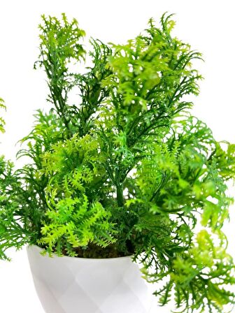 Yapay Çiçek Beyaz Saksıda Fesleğen Dekoratif Masa Çiçeği 25cm