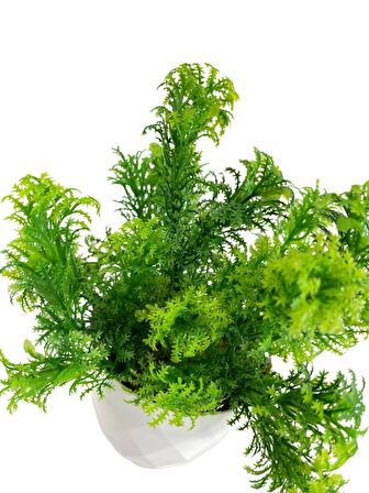 Yapay Çiçek Beyaz Saksıda Fesleğen Dekoratif Masa Çiçeği 25cm